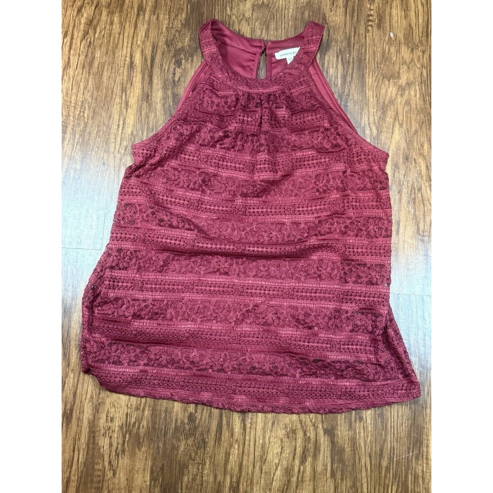 Monteau Women’s Blouse Sleeveless XL Burgundy Lace Top